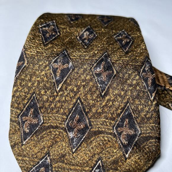 Vintage Ermenegildo Zegna Silk Tie Italy Luxury Designer Abstract Crest Gold - Picture 2 of 6